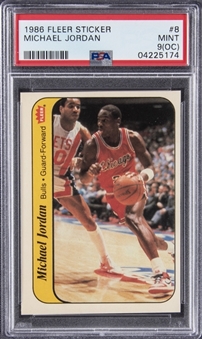 1986-87 Fleer Sticker #8 Michael Jordan Rookie Card - PSA MINT 9 (OC)